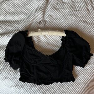 ASTR The Label Black Puff Sleeve Corset Crop Top